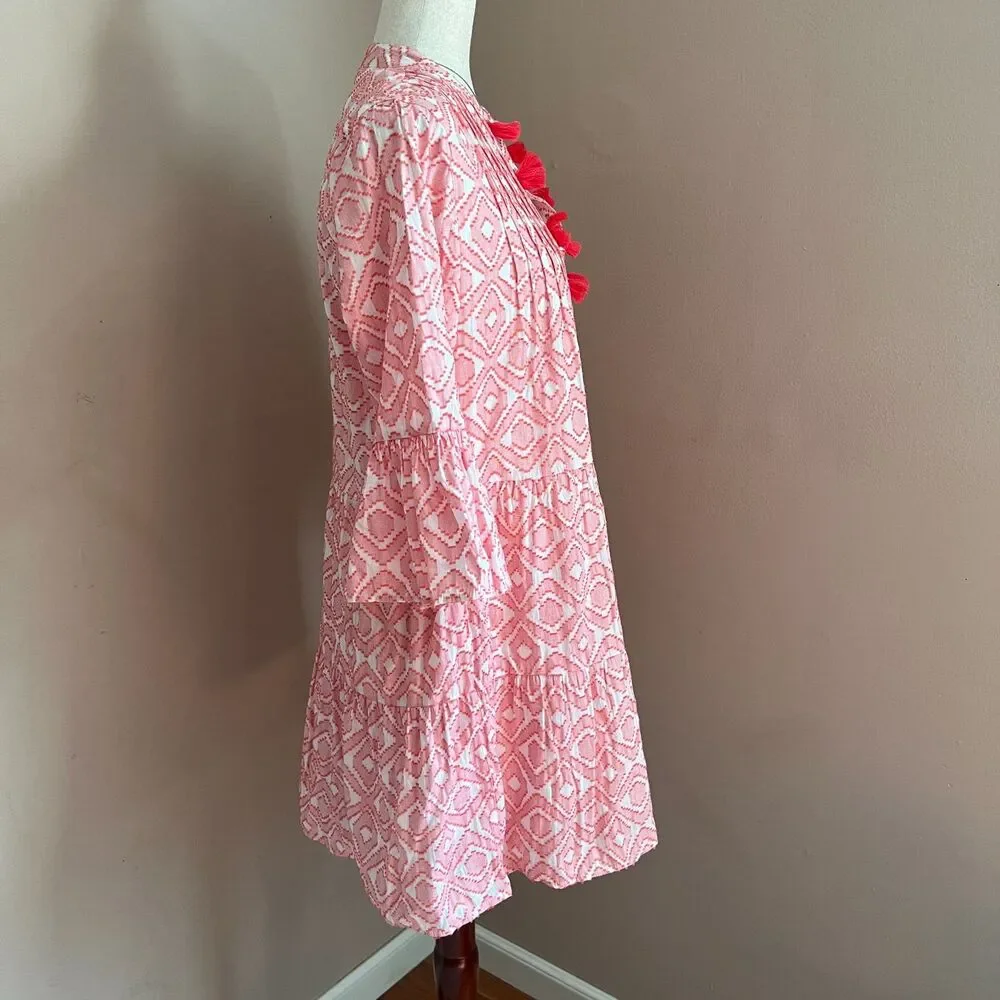 Tommy Bahama Pink Geometric Tassel Cover Up Dress Bell Sleeve Vacation Resort S - Picture 4 of 11